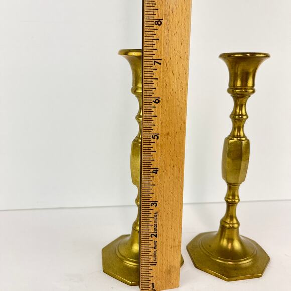 Vintage Pair of 7.5" Solid Brass Candle Stick Holders - Picture 6 of 7